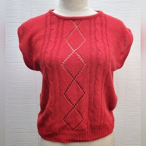 Parrinello Sweater Vest M Red Pullover Cable Knit 80s 90s Silk/Rabbit Angora